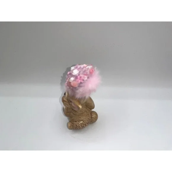 Vintage Ceramic Sitting Pretty Easter Bunny Poof Faux Fur Flower Hat Deb O. OOAK - Picture 13 of 16